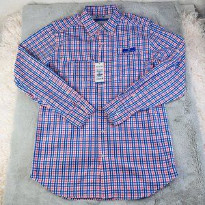Southern Tide Shirt Mens Small Fishing Tarpon Plaid Long Sleeve Blue Orange New